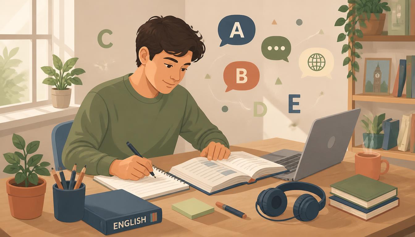 Jovem estudando inglês.